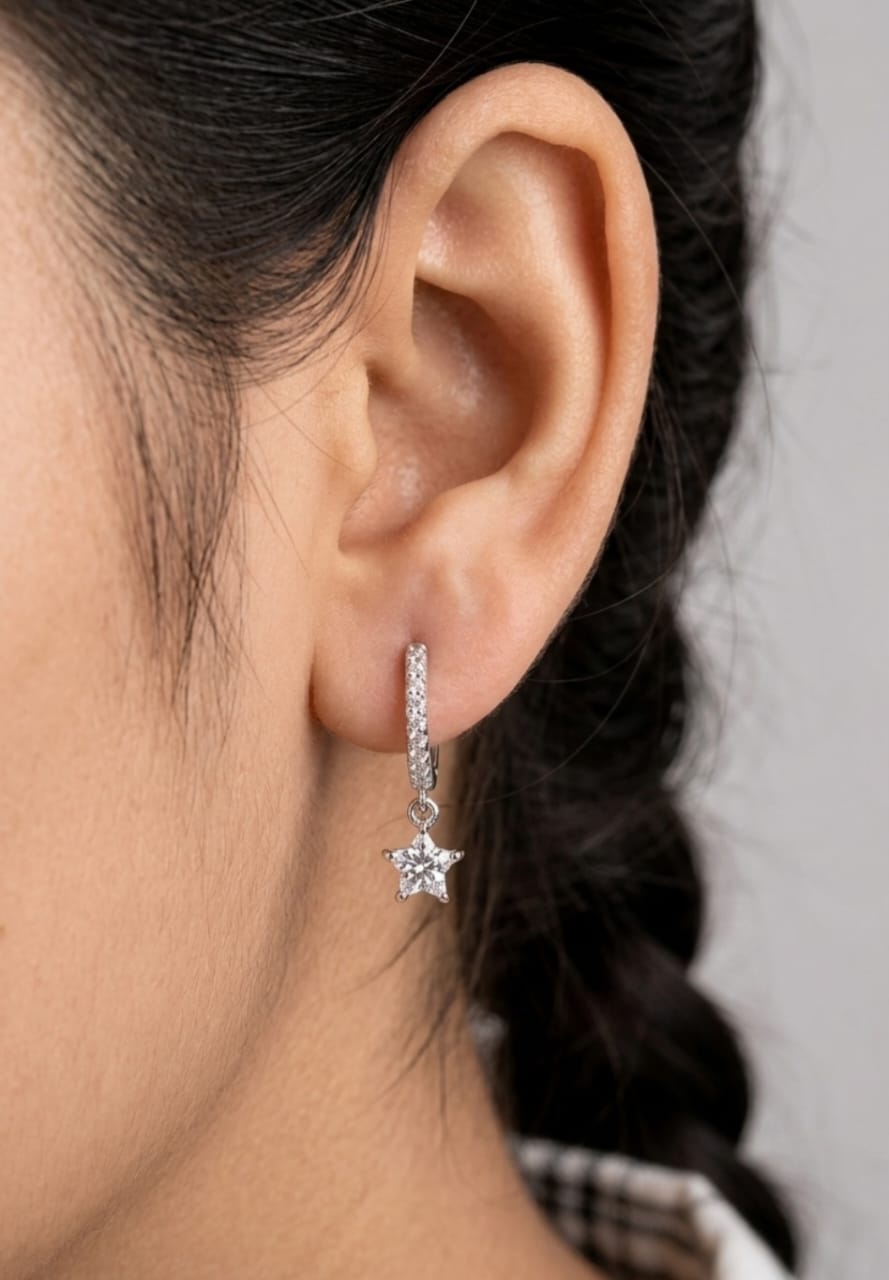 Sparkling Celestial Star Dangle Huggie Earrings in S925 Sterling Silver - Image 2