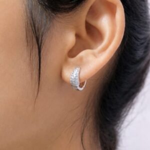 ​Luxurious Triple Row Pavé Set Cubic Zirconia Huggie Earrings in S925 Silver