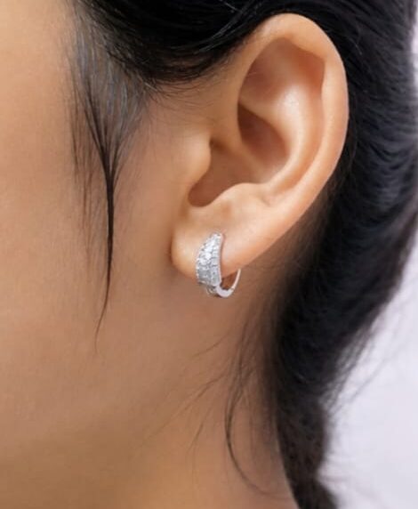 Luxurious Triple Row Pavé Set Cubic Zirconia Huggie Earrings in S925 Silver