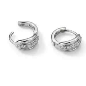 ​Triple Row Sparkling Cubic Zirconia Huggie Hoop Earrings in S925 Sterling Silver