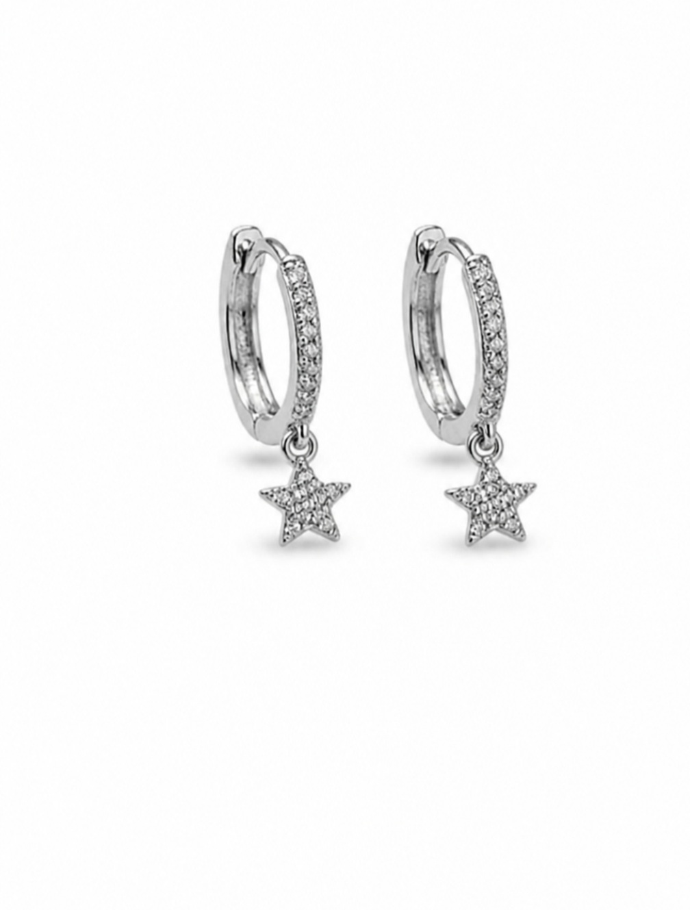 Sparkling Celestial Star Dangle Huggie Earrings in S925 Sterling Silver