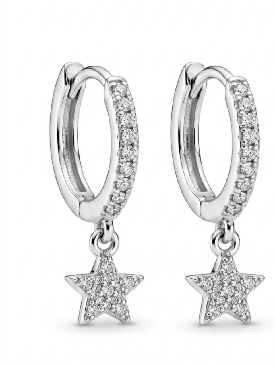 Sparkling Celestial Star Dangle Huggie Earrings in S925 Sterling Silver - Image 3