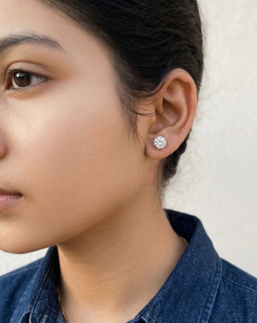 Classic Round Brilliant Solitaire Stud Earrings - Image 2