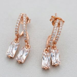 Rose Gold Double Row Baguette Drop Earrings