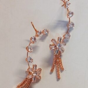 Crystal Floral Ear Cuff with Hanging Tassels (Rose Gold)