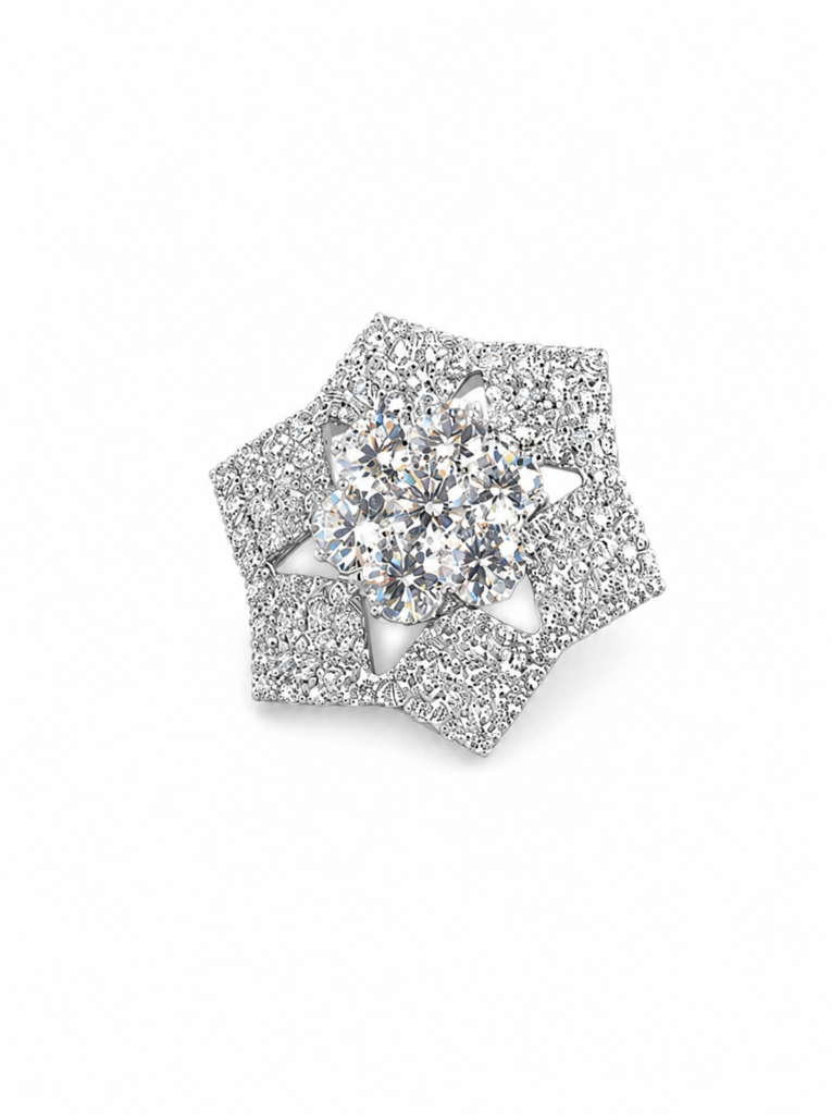 Emerald-Cut Imperial Halo Adjustable Silver Ring